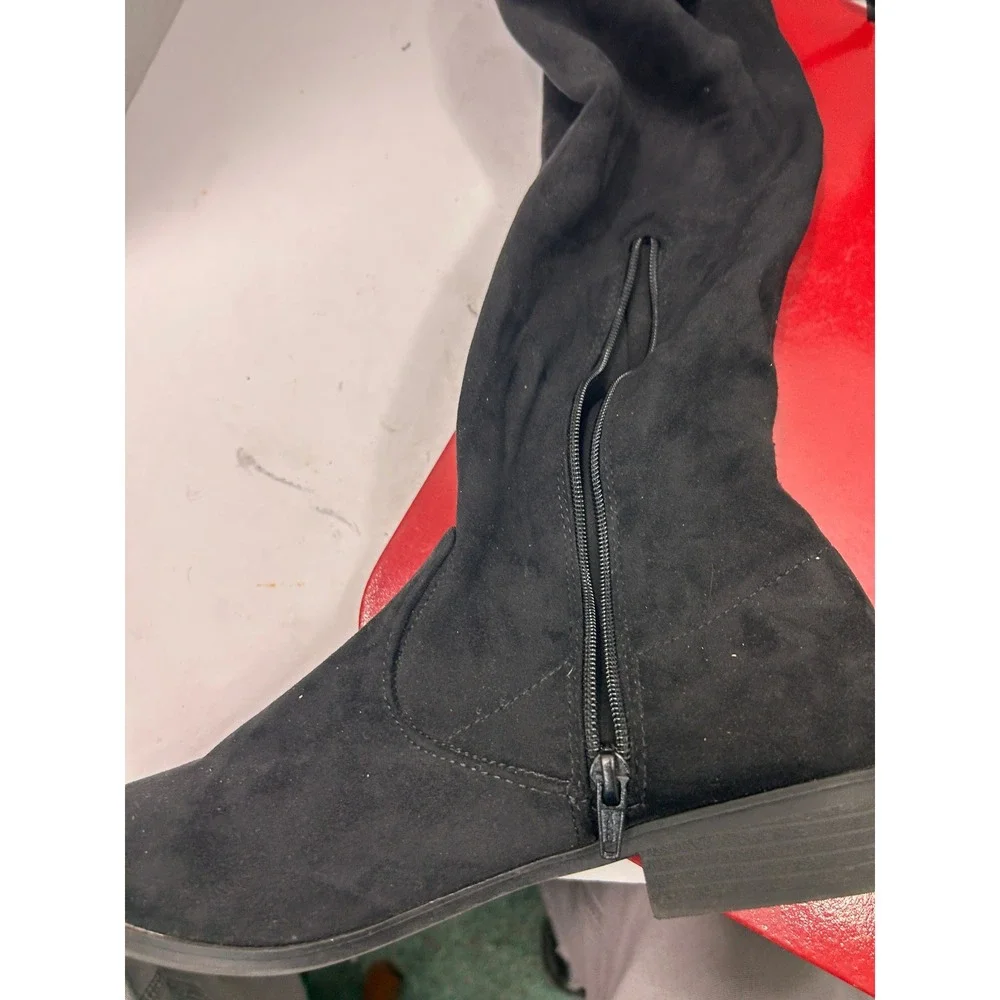 No Boundaries Suede OTK Boots 10 Black Lace Up Back Memory Foam Goth Minimalist